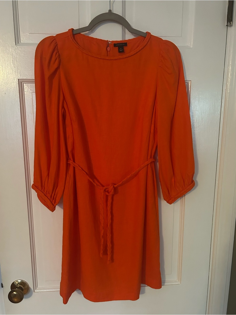 Ann Taylor Orange Long-Sleeve Belted Shift Dress - Size 2P